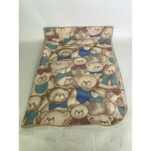 Vintage Springmaid Teddy Bear All Over Print Fleece Baby Blanket USA Made